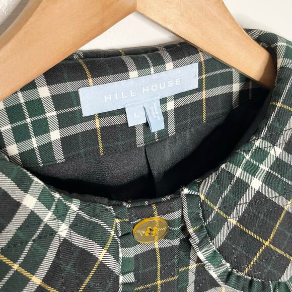 Hill House Quilted Jacket Womens Large Black Green Plaid Pockets Collared READ - Picture 6 of 11